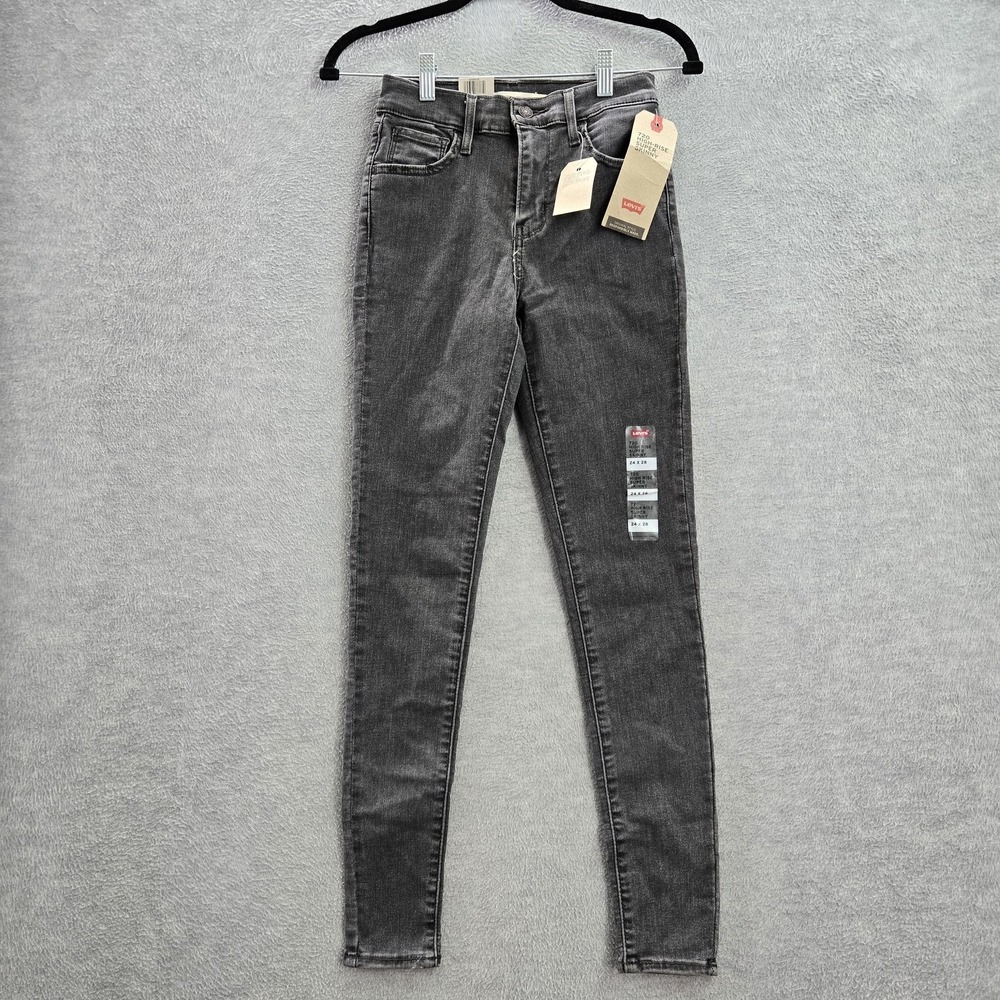 Levi's 720 Women Jeans‎ 24X28 Gray Denim High Rise Super Skinny Logo NWT